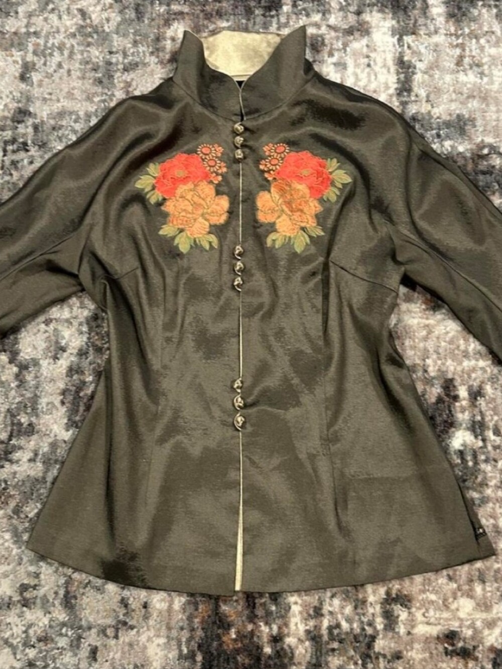 Olive Green Mandarin Collar Jacket